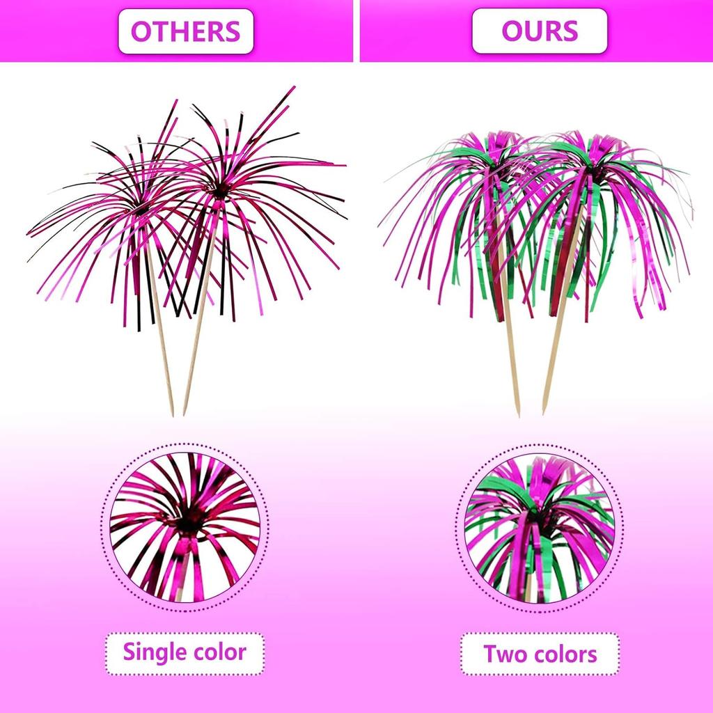 BLUE TOP Cocktail Picks Wood Foil Firework Cake Picks 9 Inch 100 PCS,Cupcake Toppers for Cakes Decoration, Children's Day, Party Suppliers,July