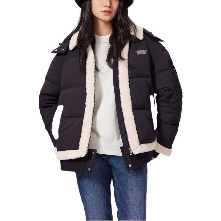 Levis FW22 Removable Hooded Long Sleeve Down Jacket Women Outerwear Black A5174-0001