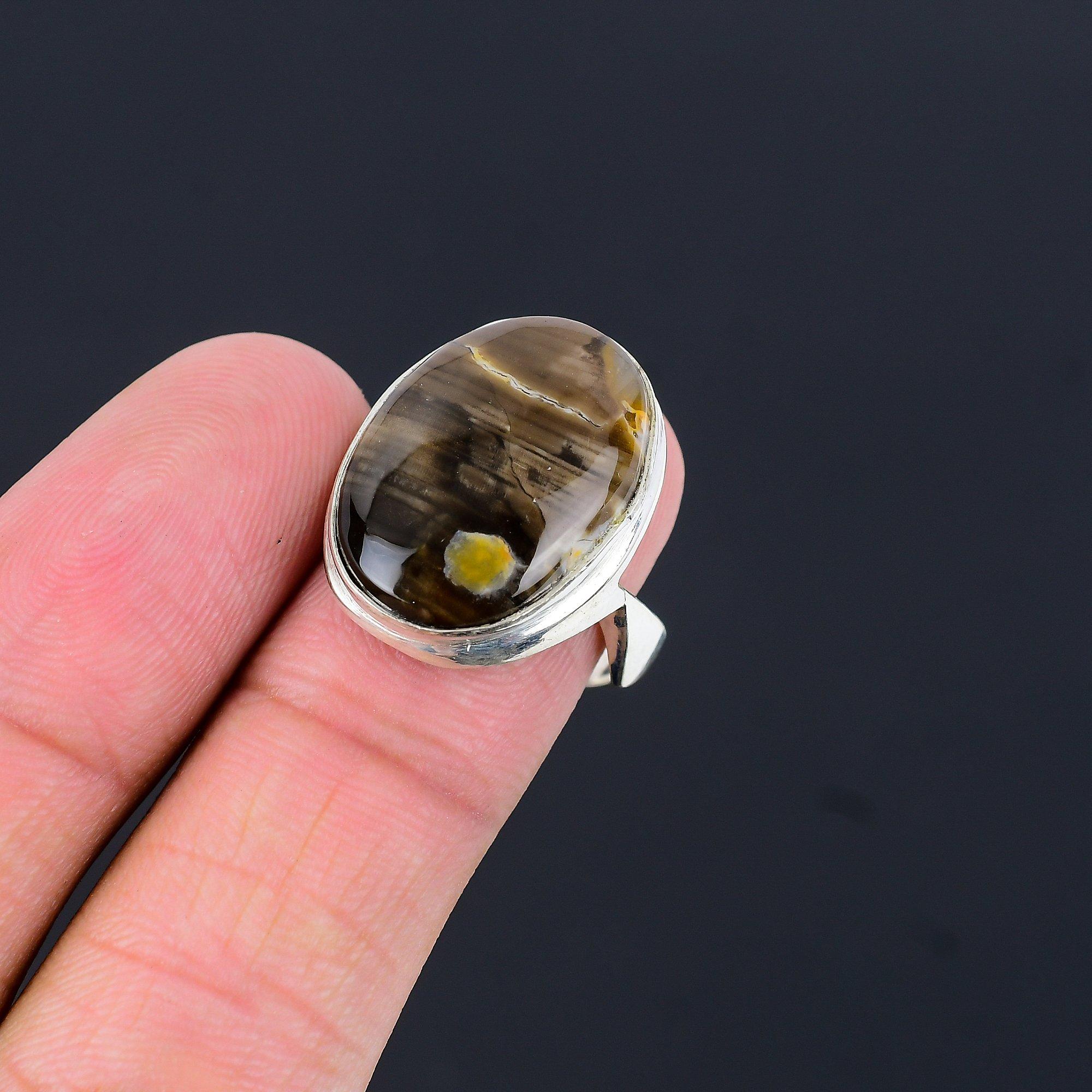 Sterling Silver Natural Peanut Wood Jasper Mother Solitaire Ring Jewelry US 9.5 9.5