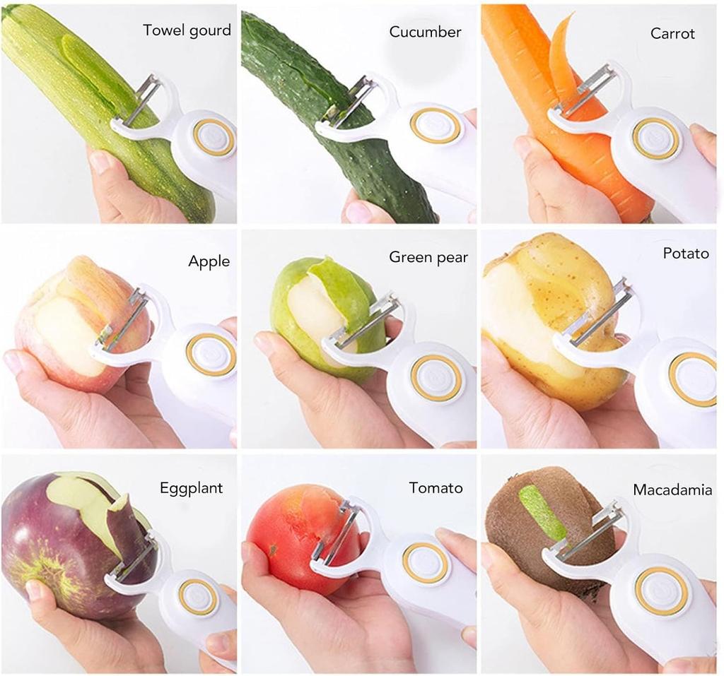 Peeler, Handheld Vegetable Peeler Set with 3 Interchangeable Blade Heads USB Rechargeable Veggie Fruit Peeler