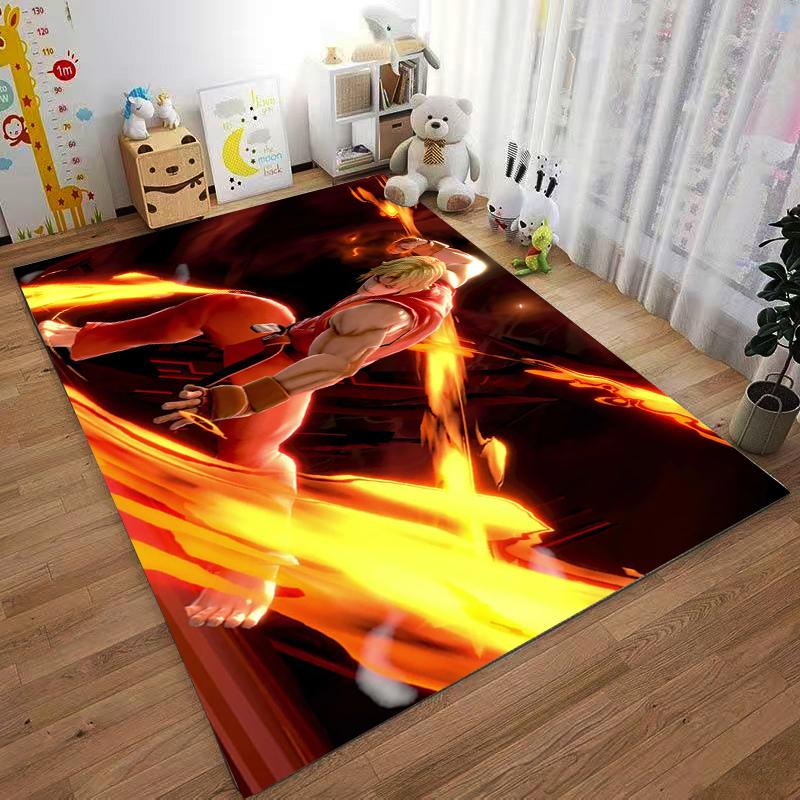 Anime Style Carpet with Flame Warrior Design Suitable for Use As an Anti-slip Game Mat for Living Room and Bedroom Sofas
