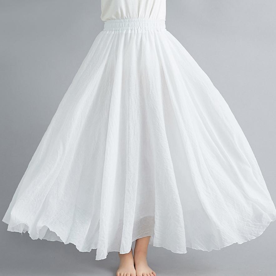 

Женская юбка из хлопка и льна больших размеров с эластичной талией и юбкой-трапецией, длинная большая распашная юбка в этническом стиле чистого цвета 85cm белый