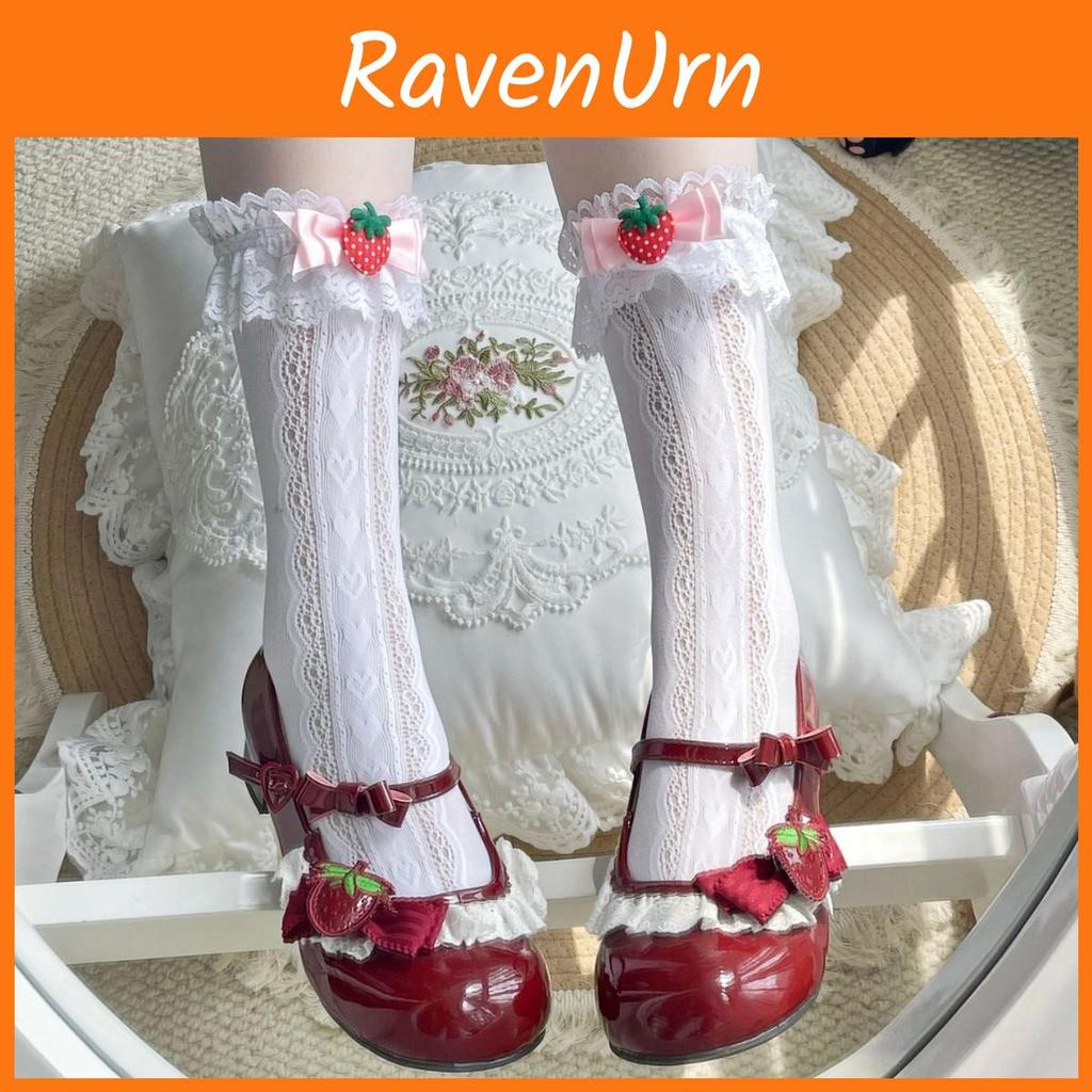 Lolita Summer Thin Striped Heart Pattern Midcalf Socks With Frill Edge For Sweet Fashion