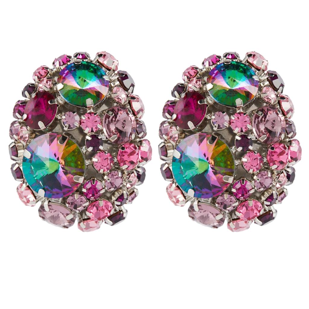 Elegant Round Crystal Ear Clips Colorful Rhinestone Earrings Stylish Non Pierced Ear Rings for Women Christmas Gift