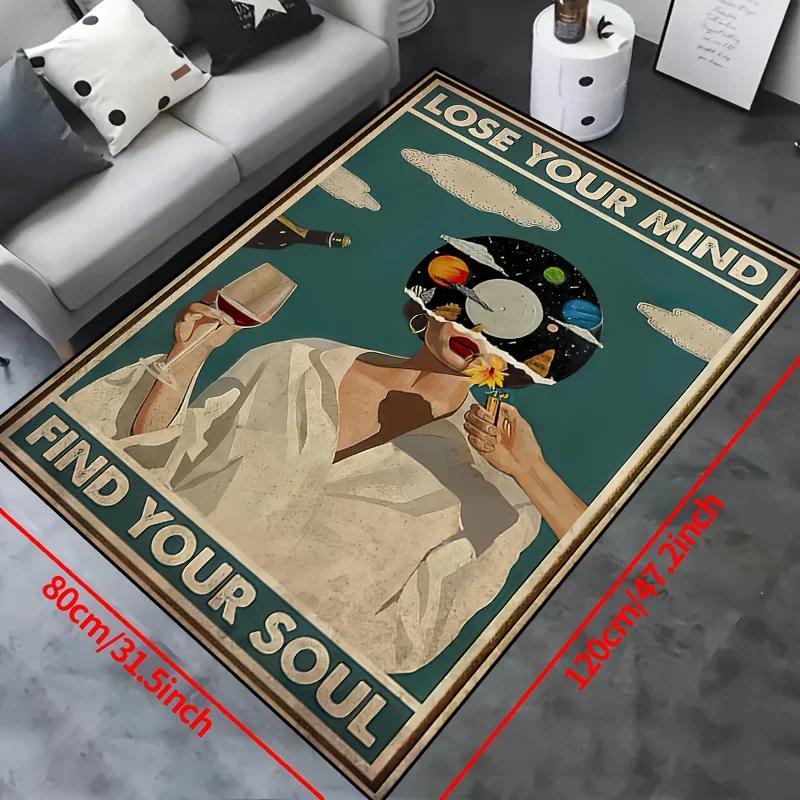 Kreativer Teppich – 'Lost Your Mind, Find Your Soul' Fußmatte für Wohnzimmer, Schlafzimmer, Kinderzimmer, Außenbereich, Garten