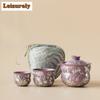 Gilt Silver Butterflies In Love With Flowers Gourd Travel Tea Set Kit Retro 1 Pot 2 Cups Tea Making Organizer Portable Handbag