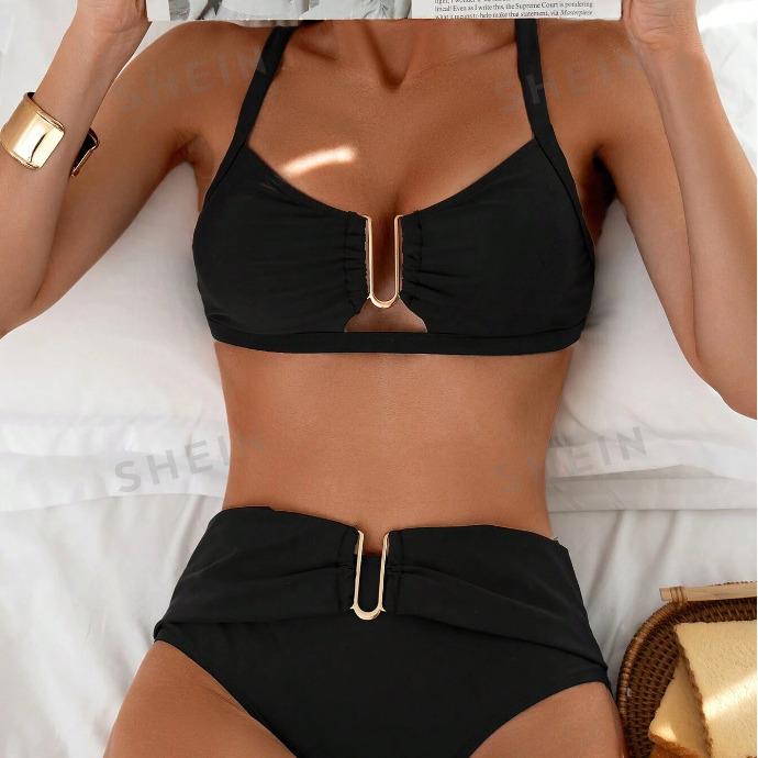 2024 U-Shaped High-Waisted Women's Two-Piece Bikini for Beach Vacation