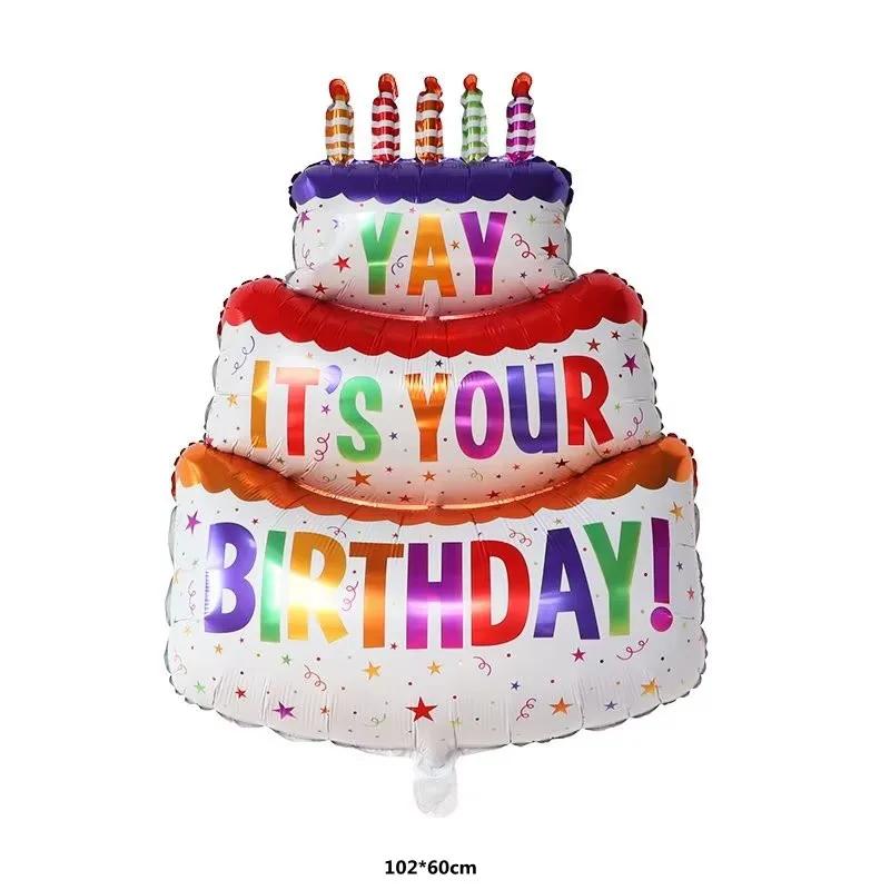 

Large Cake Balloons Happy Birthday Cartoon Bear Foil Helium Balloons for Kids Baby Shower Decoration Props Supplies Toys Globos other