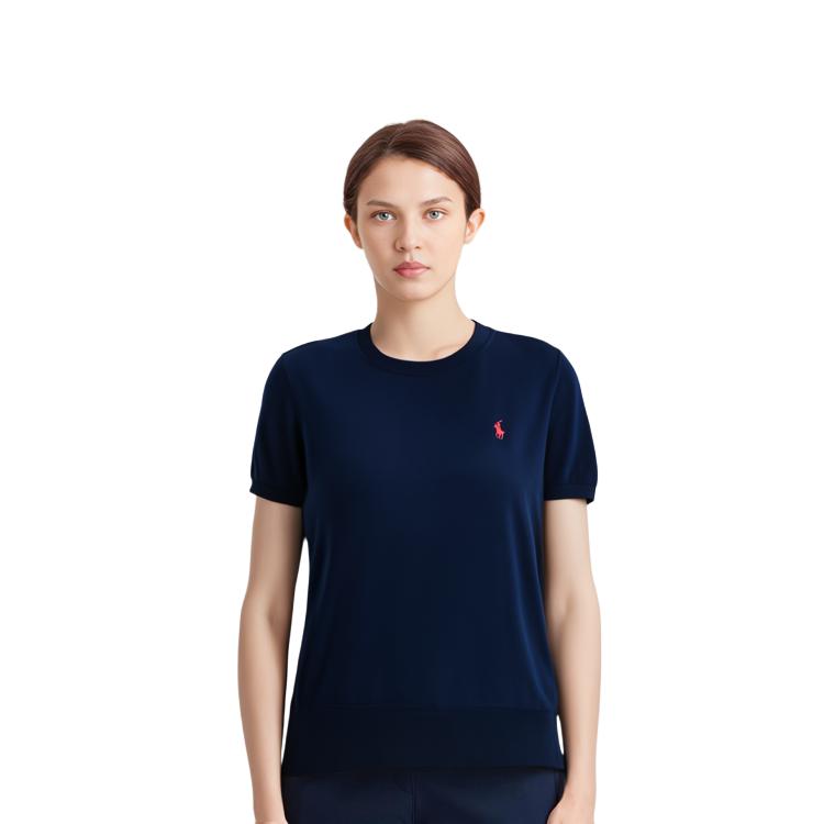 Polo Ralph Lauren Ss23 Solid Color Logo Embroidered Crew Neck Short Sleeve T-Shirt Women T-Shirts Blue 211891673-002