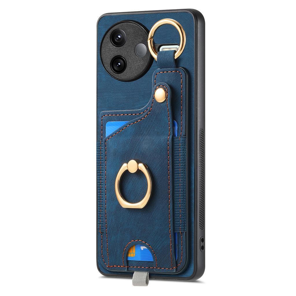 For Xiaomi Poco F7 Pro 5G/Xiaomi Redmi K80 5G Retro Leather Phone Back Cover with Card Slots and Ring Holder
