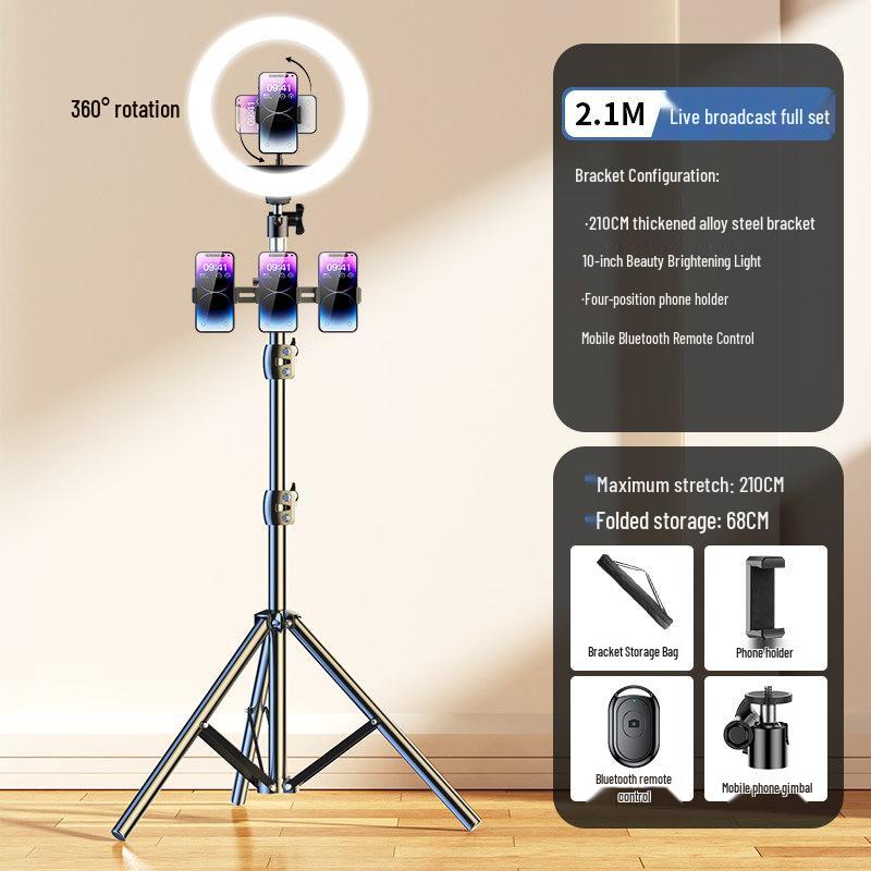Selfie Stick Tripod with Phone Holder & Fill Light for Live Streaming and Photography