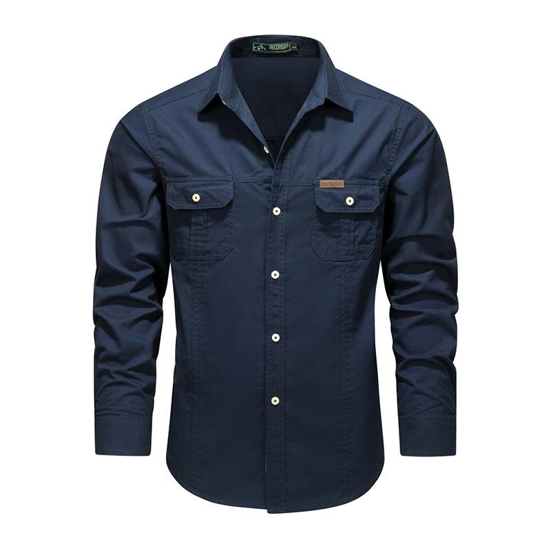 

Рубашка с длинным рукавом мужская весна и осень свободная хлопковая рабочая одежда топ осенняя повседневная рубашка с лацканами мужская 6XL темно-синий