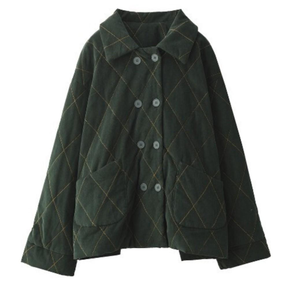 Johnature Women Vintage Turn-dwon Collar Long Sleeve Winter Coats Button Patchwork Pockets Coats