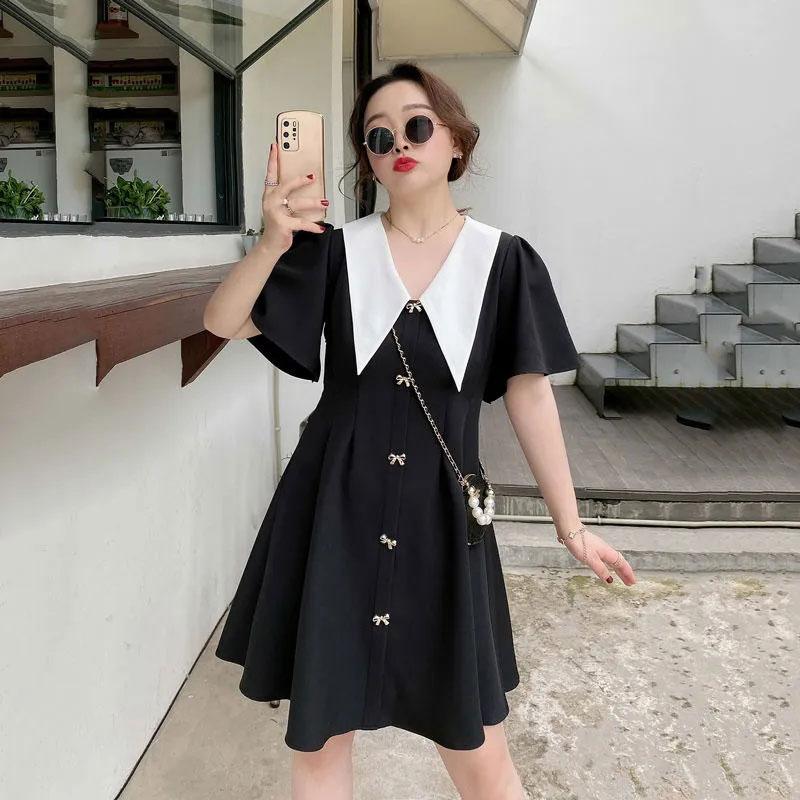 white christmas dresses Womens Korean Cute Kawaii Coquette Aesthetic Pink Peter Pan Collar Dre –  The Kawaii Factory