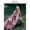 HECO New Chinese Style Printed V-Neck Slimming Maxi Dress