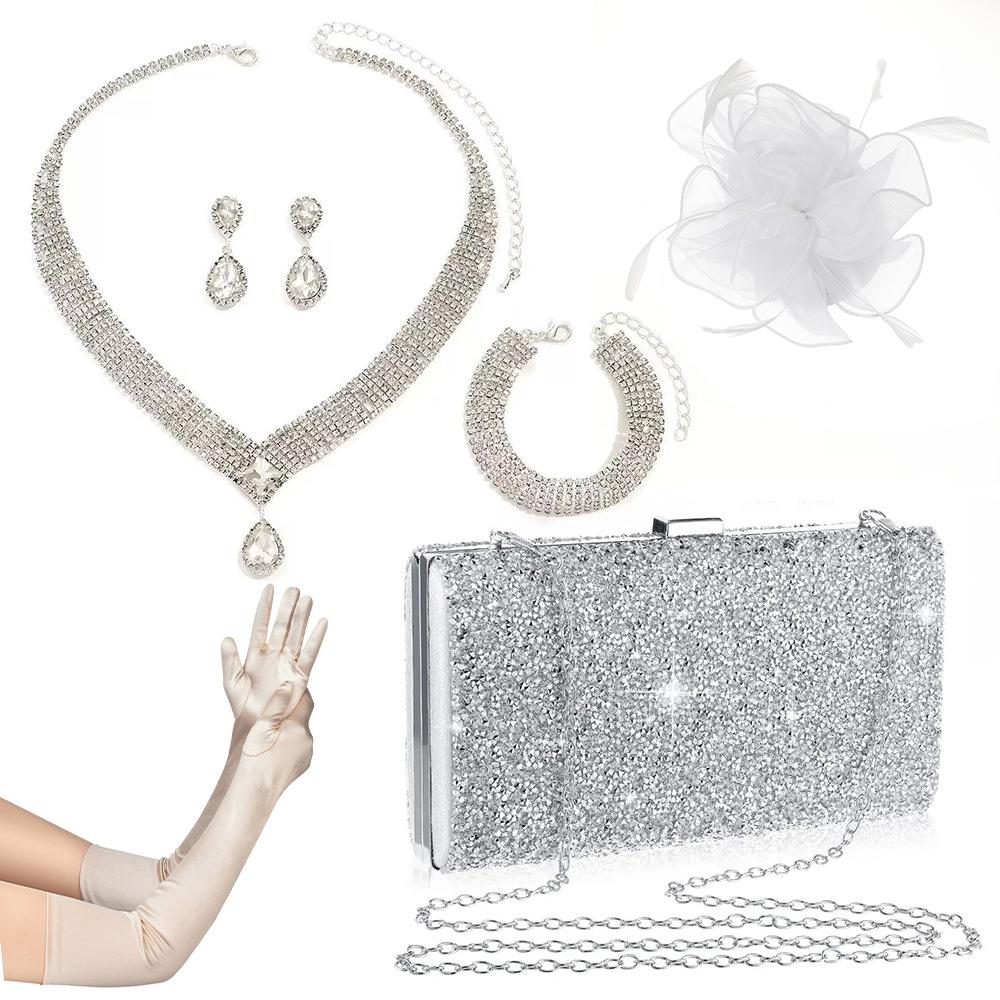 Crystal Rhinestone Bridal Jewelry Set: Necklace , Earrings , Bracelet & Accessory for Wedding Evening Party