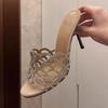 2025 Summer Trend Rhinestone Open Toe High Heel Slippers Sexy Hollow Slip-On Sandals Outdoor Party Formal Stiletto Sandals New
