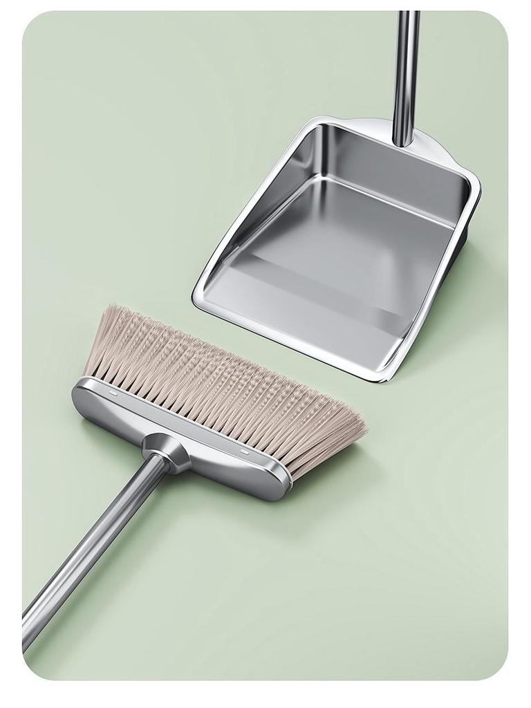 Stainless Steel Household Broom & Dustpan Set for Indoor/Outdoor Use