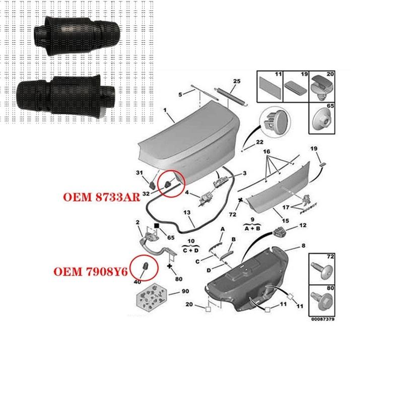 2pcs Rear Trunk Bonnet Rubber Pier Adjustable Stop Bonnet Buffer Block 8733AR 7908Y6 For Peugeot 508 Tail Gate Block Limit