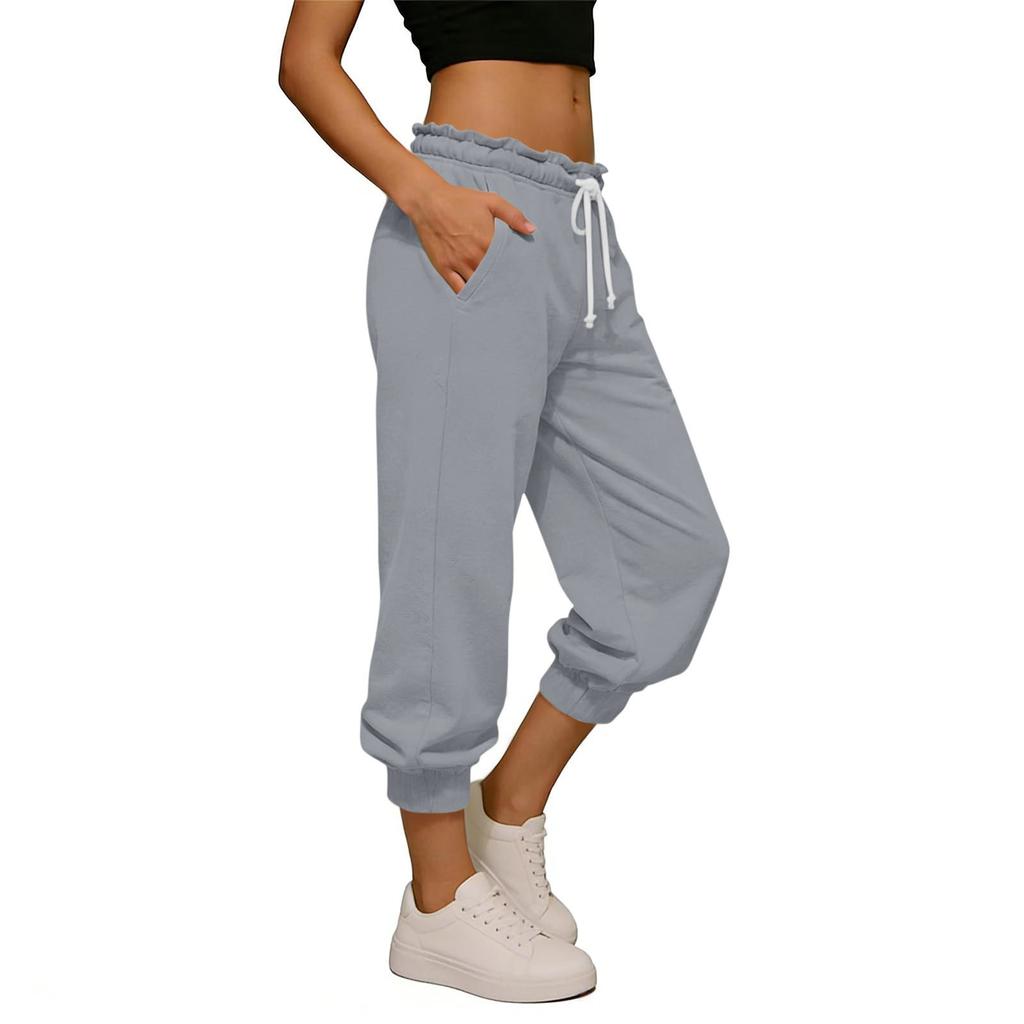 Women's High-Waisted Drawstring Cuffed Casual Pants: -Color, Loose-Fit Sweatpants