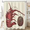 Unique Red Lobster Shower Curtain Rustic Kitchen Decor Fish Bath Mat Set with Coconut Design Waterproof Fabric for Bathroom Deco