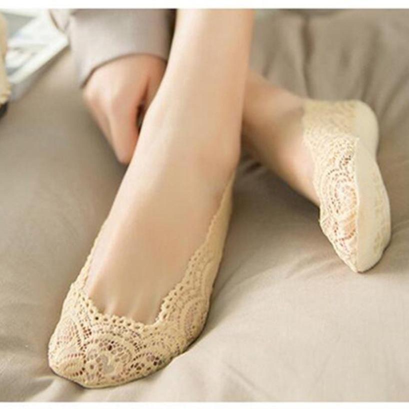 1 Pair Hot Sale Women Girls Fashion Cotton Invisible Anti-slip Ankle Socks Lace Socks