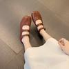Cowhide Version~ Grape Mother Flat-bottomed Pig's Trotters Split-toed Shoes Leather Buckle Belt Mary Jane Shoes Niche Design Sense Single Shoes Women