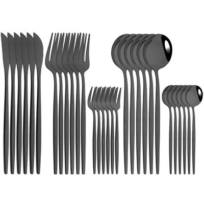 30Pcs Black Cutlery Set Knife Fork Coffee Spoons Dinnerware Set Western Stainless Steel Tableware Kitchen Flatware Silverware