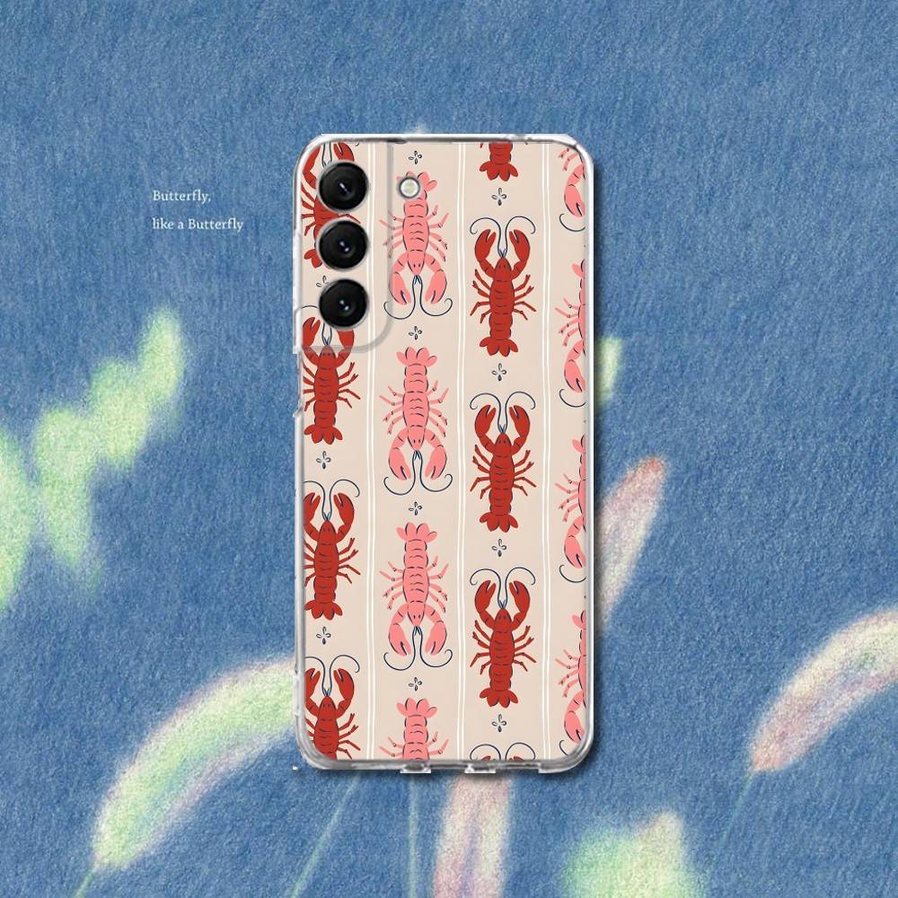 Lobster On Stripes Ocean Phone Case Silicone For Samsung S25,S23,21,22,20 Ultra,S20 FE lite,S10,9,PIus Note20ultra Cover Clear