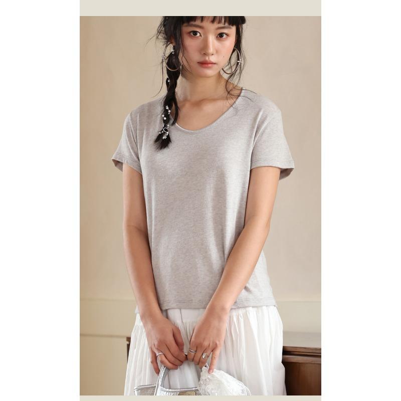 New Spring and Summer Silk Bottoming Shirt Women's Lyocell Goose Egg Neck Short Sleeve Top