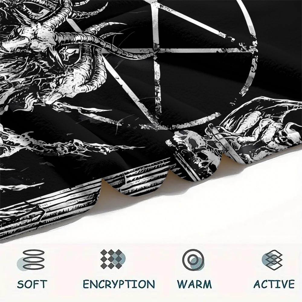 1Pc Skull Satan Print Flannel Blanket, High Quality Comfortable for All Seasons, Home Decor, Warmth and Comfort, Perfect for Christmas Gifts