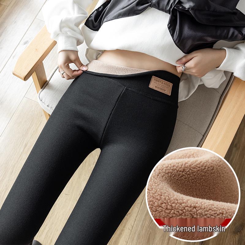 Plus Size Women's High Waist Fleece-Lined Lambswool Leggings for Autumn/Winter - Fits Up to 200 lbs