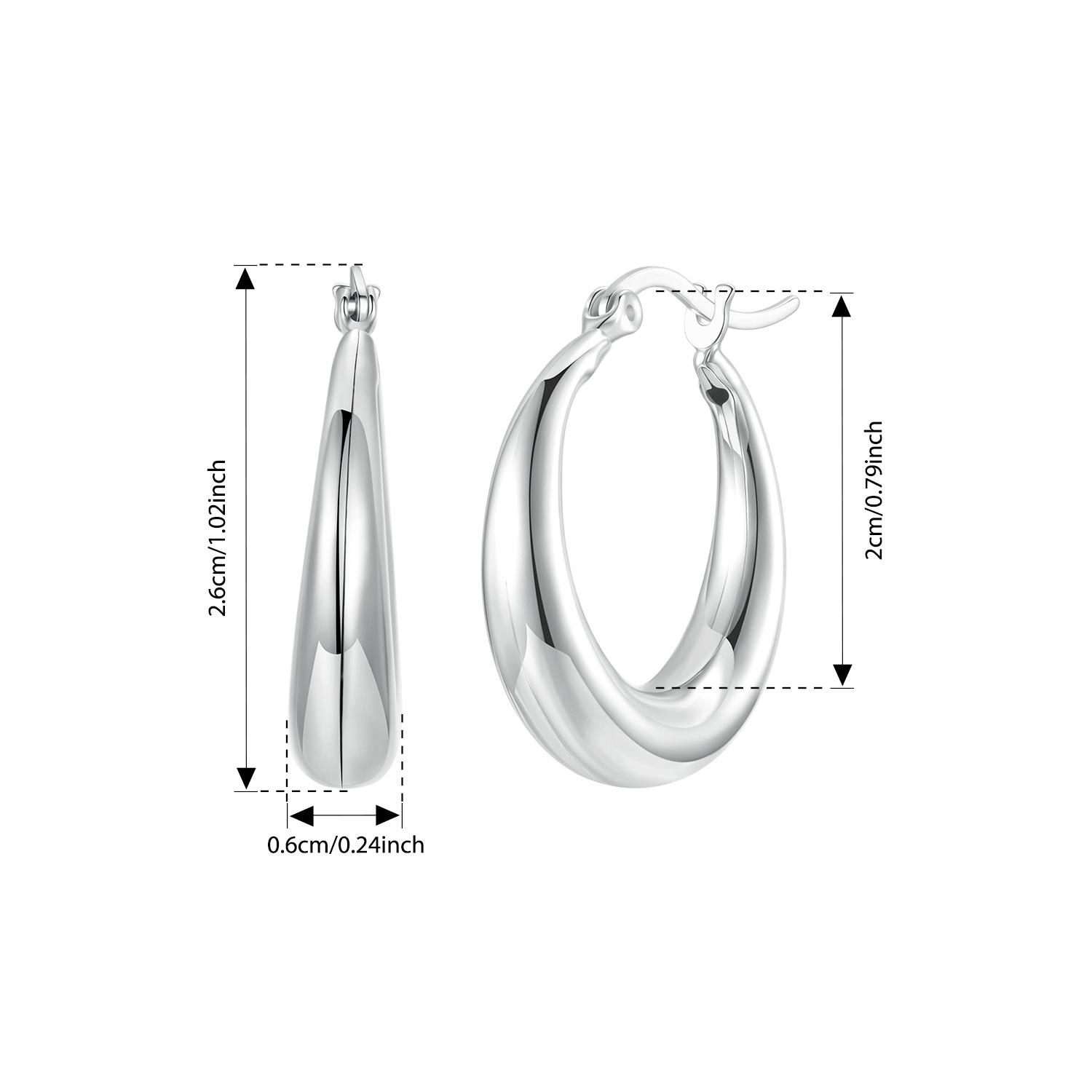 

BAMOER White Gold Plated Hoop Earrings Chunky Earring with 925 Silver Ear Buckles Punk Women Hypoallergenic Ear Jewelry