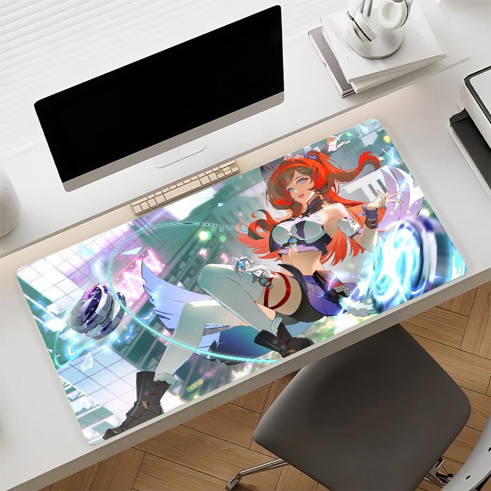Gaming Mouse Pad Desk Mat Antislip Stitched Edges Red Hair Anime Girl with Magic Print Keyboard Pad for Gamer Home Office