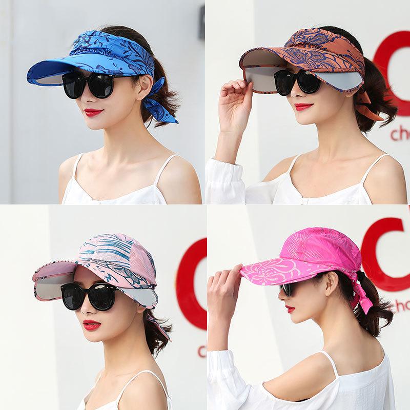 K164 Women's Baseball Beach Sun Hat Panama Sunshade Sun Protection Print Summer Big Brim Stretchable Baffle Cap