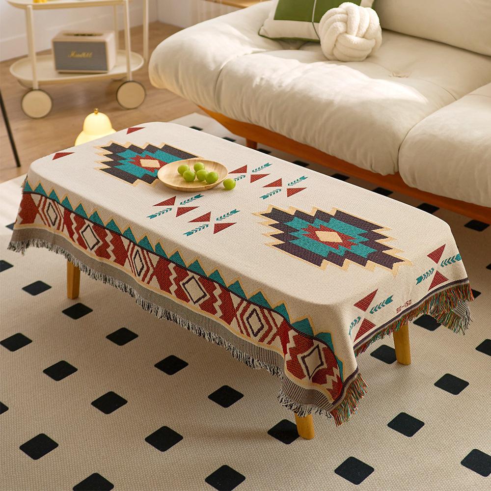 Small Fresh Flower Jacquard Tablecloth Fringed Atmosphere Photo Decorative Cloth Spring Outing Camping Egg Roll Table Coffee Table Tablecloth