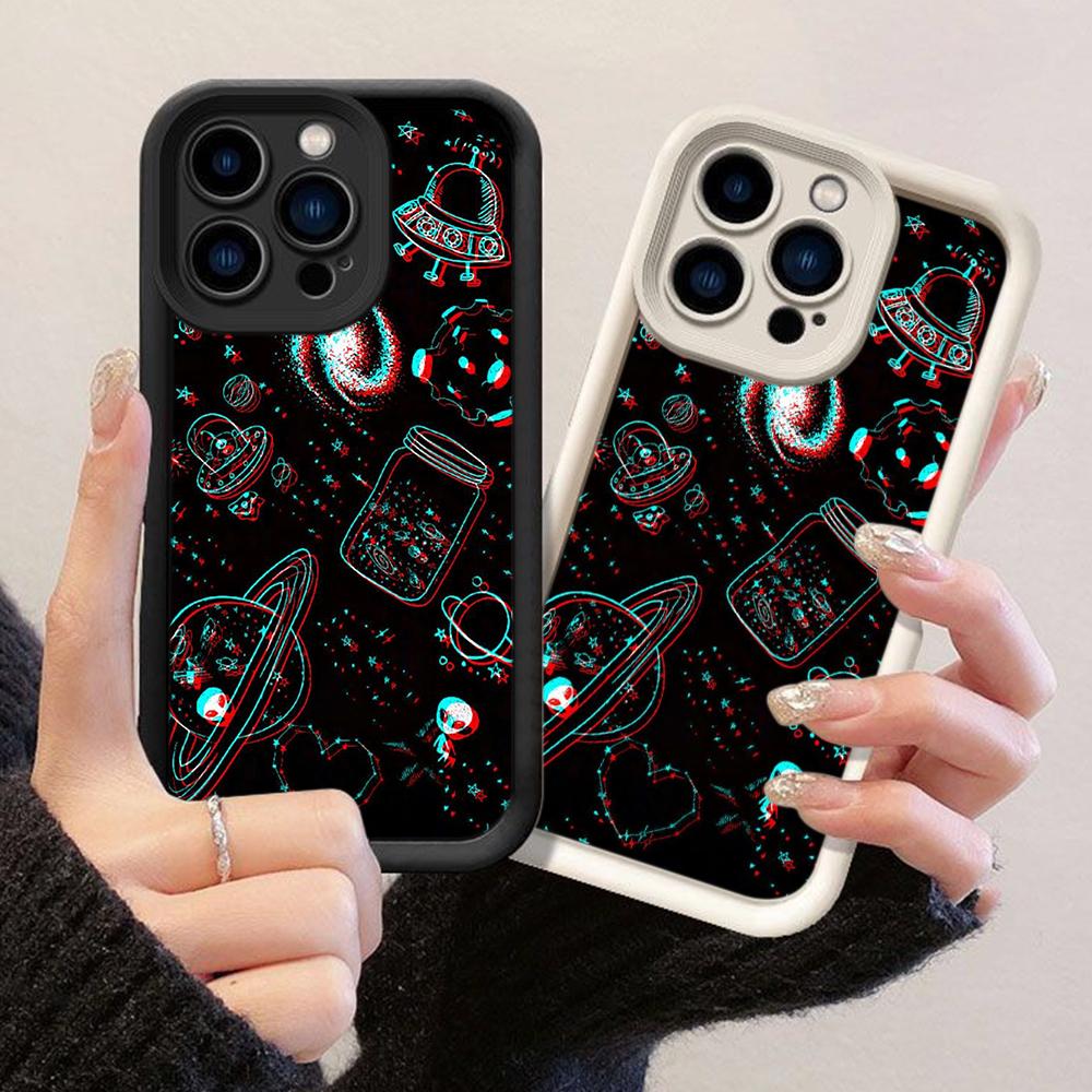JT71 Black and White Space Illustration Phone for iPhone 17 Pro Max Samsung S26 S25 A17 A16 A07 Xiaomi 15T Redmi Note 14 Pro Plus Soft TPU Case Cover