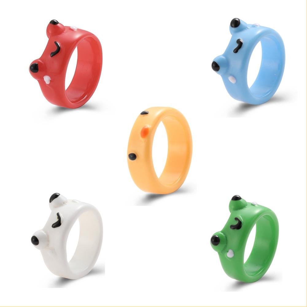 Cute Resin Chick Rings Cartoon Frog Colorful Wide Brim Ring for Women All-match Jewelry Accessories