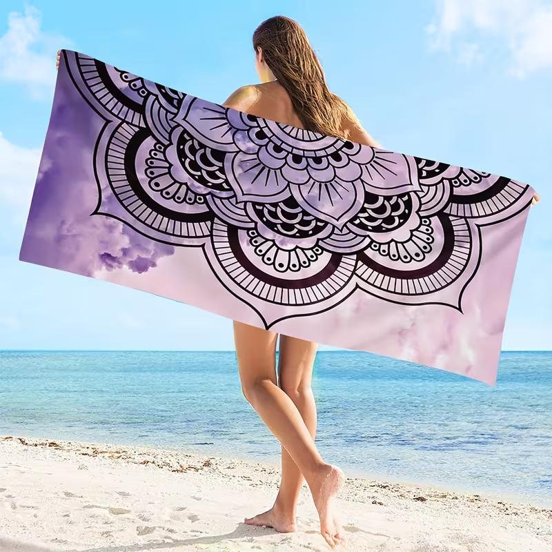 Black White Mandala Print Beach Towel Pool Towel for Travel Swimming Yoga Holiday Outdoor Summer Bath Shower Towel