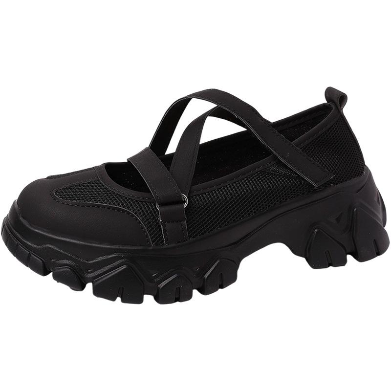 Fashion Retro Platform Heightening Round Head Sports Shoes Single Shoes Women's Summer Mesh Outer Wear Versatile Casual Moral Training Shoes