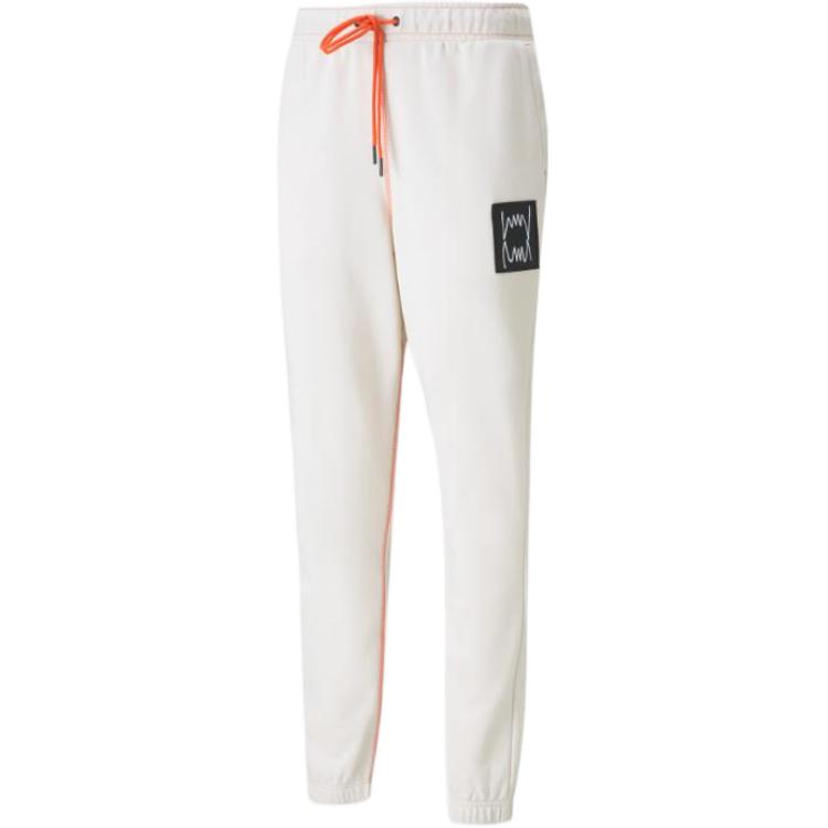 PUMA Solid Color Drawstring Knit Joggers Men Bottoms White 532110-03