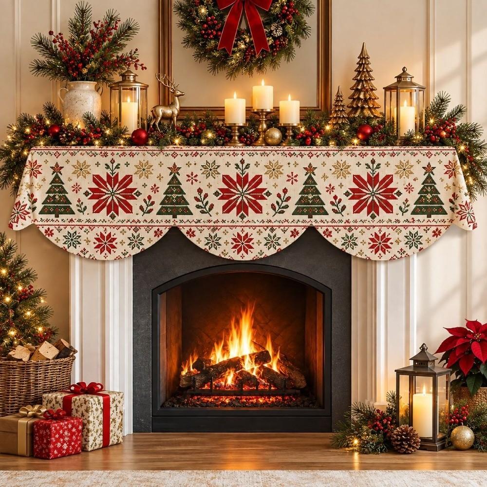 Impact-resistant Christmas Fireplace Scarf Stain-resistant Xmas Fireplace Cover New Year