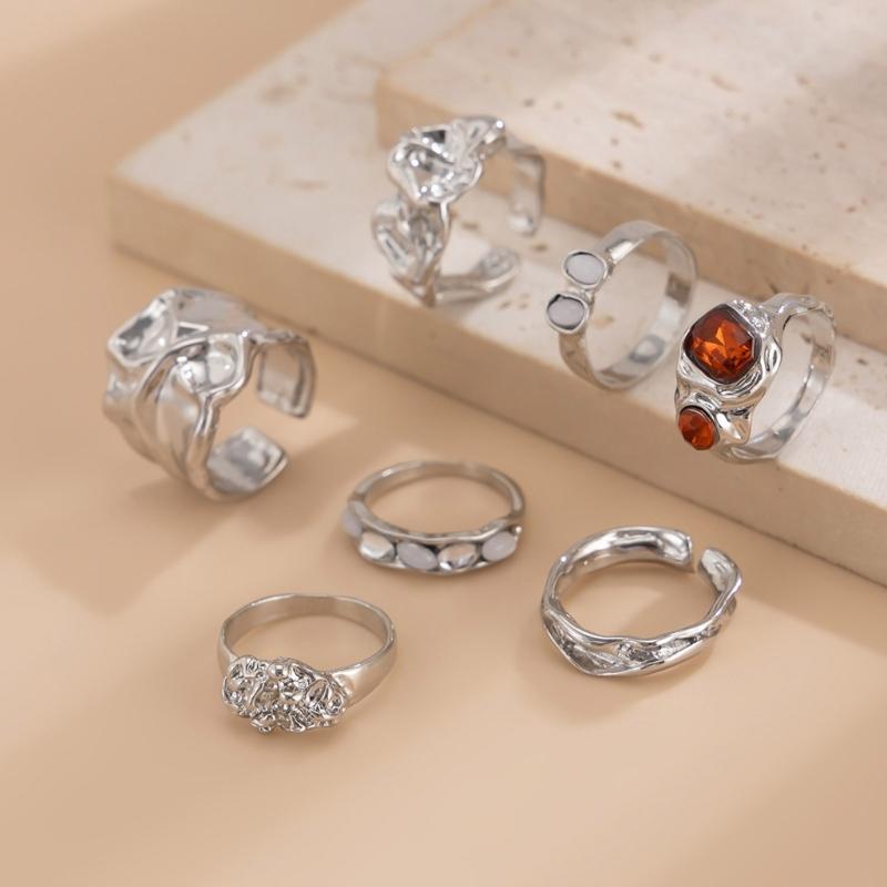 Fashionable Sturdy Metal Geometric Rings Set with Stylish Gemstones Portable for Fashion Women Ladies Casual Wear