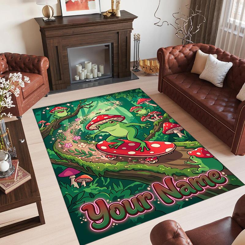 Forest Nature Theme Crystal Velvet Rug Personalized Custom Name Text Soft Floor Mat Home Decor