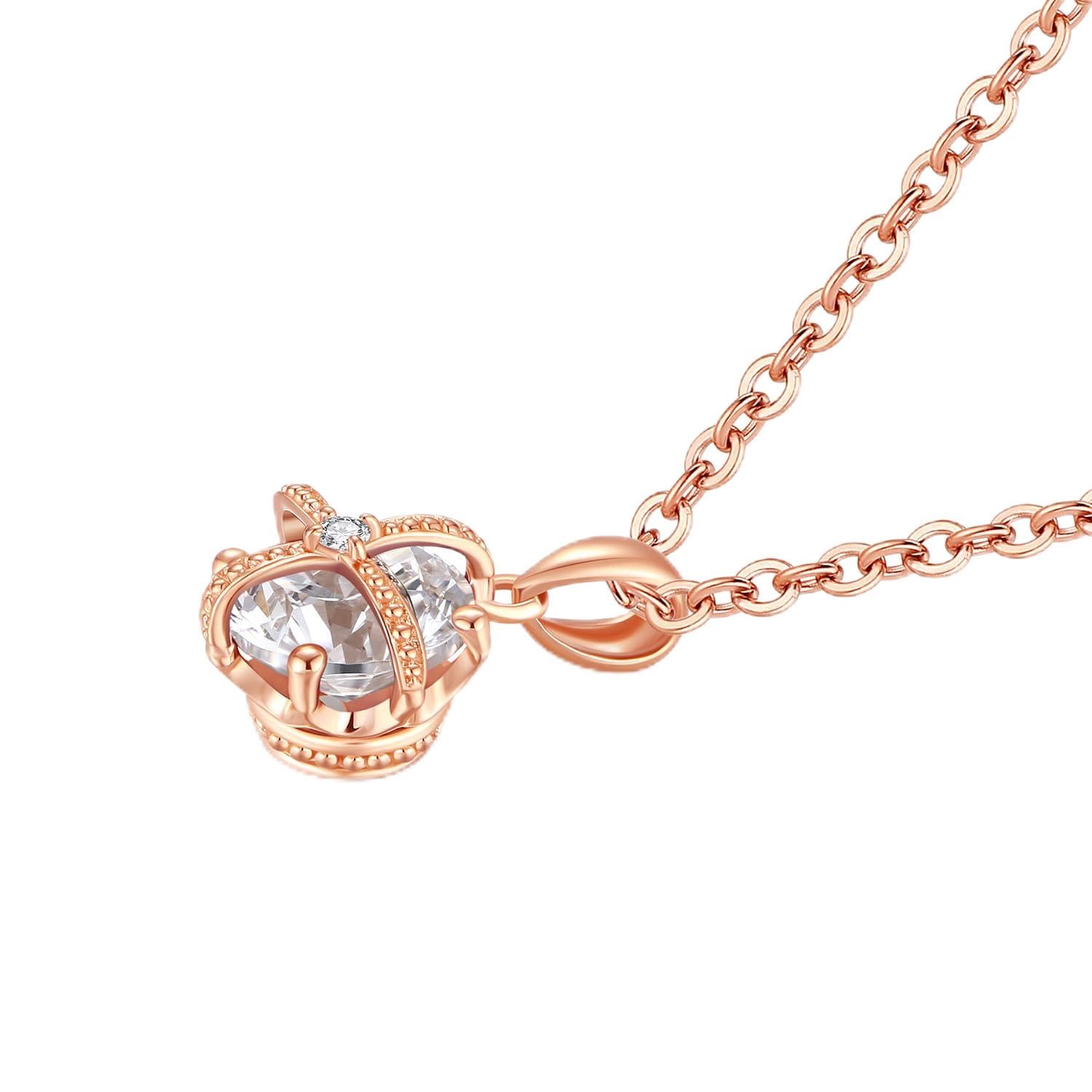 

FANCIME Diamond Necklace for 18K Pink Lab Diamond and Cubic Zirconia Crown April with Silver Brand Anniversary Gift Wrapping Included Women, Gold,