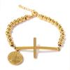 Beaded Bracelet with Benedict Oval Plate Crucifix Pendant Stylish Layering Clavicle Chain for Religious Occasions