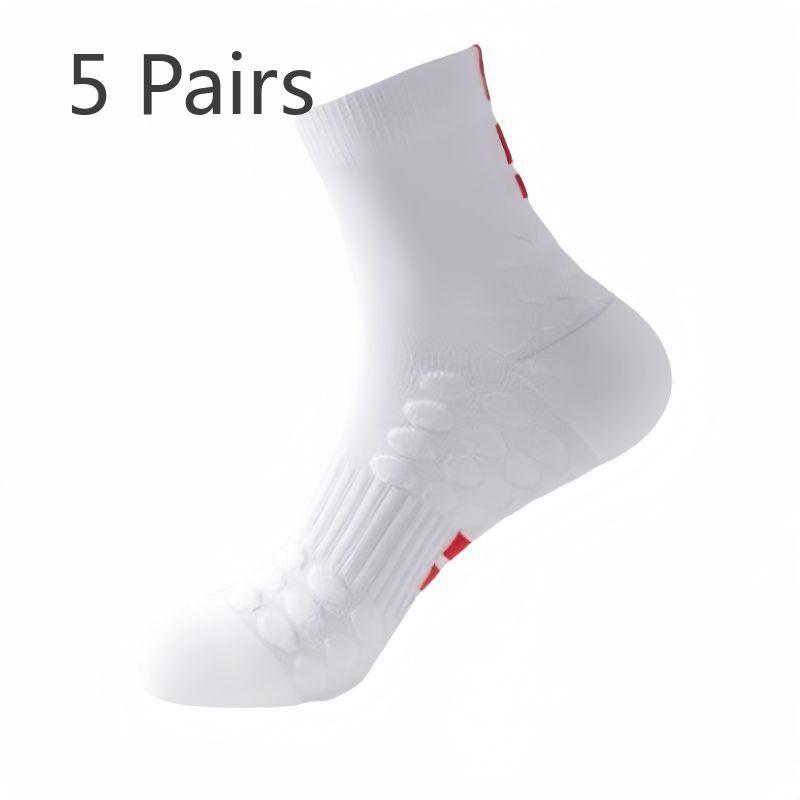 5 Pairs of Men's Thick Washcloth Bottom Non Slip Professional Marathon Running Basketball Badminton Tube Socks