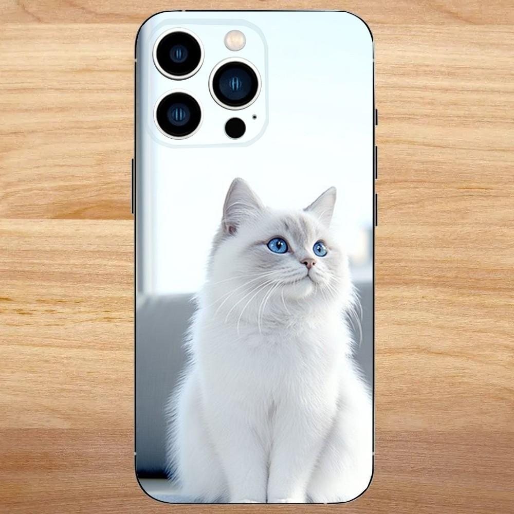 

Lovely Cat Funny Phone Case For iPhone 16,15,14,13,12,11,Mini,Pro,SE,MAX White Matte Shockproof Cover iPhone13mini
