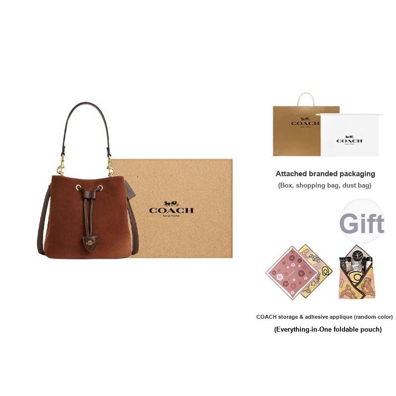 Coach Rowan 23 Wildleder Kordelzug Beuteltasche Damen Handtaschen Braun CCC78-IME0S