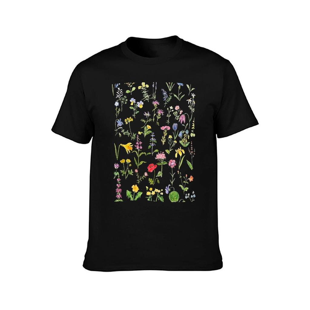 botanical colorful countryside wildflowers watercolor painting TShirt Thanksgiving Casual Tee